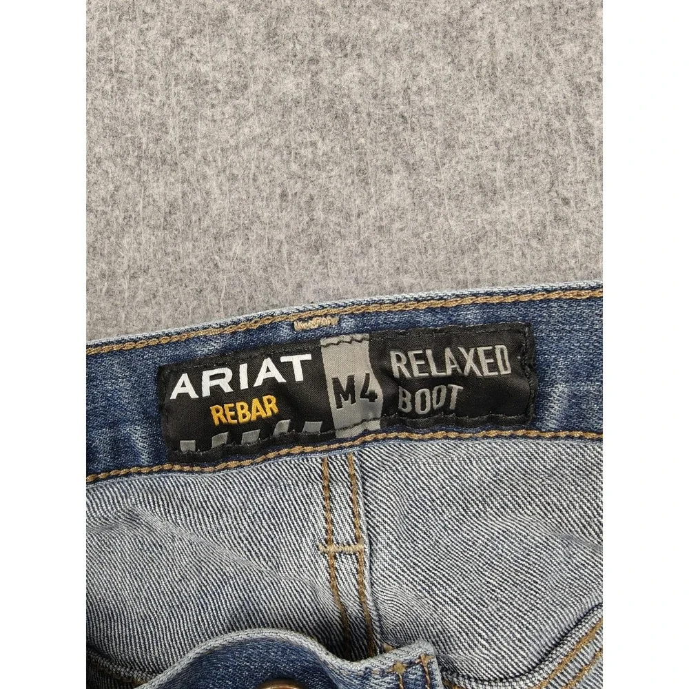 Ariat Rebar M4 Jeans Mens 44x32 Blue Med Wash Relaxed Bootcut Stretch Denim